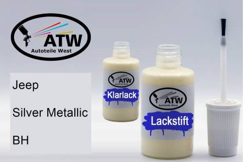 Jeep, Silver Metallic, BH: 20ml Lackstift + 20ml Klarlack - Set, von ATW Autoteile West.